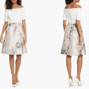 Ted Baker White and Blush Floral A-Line Skirt
